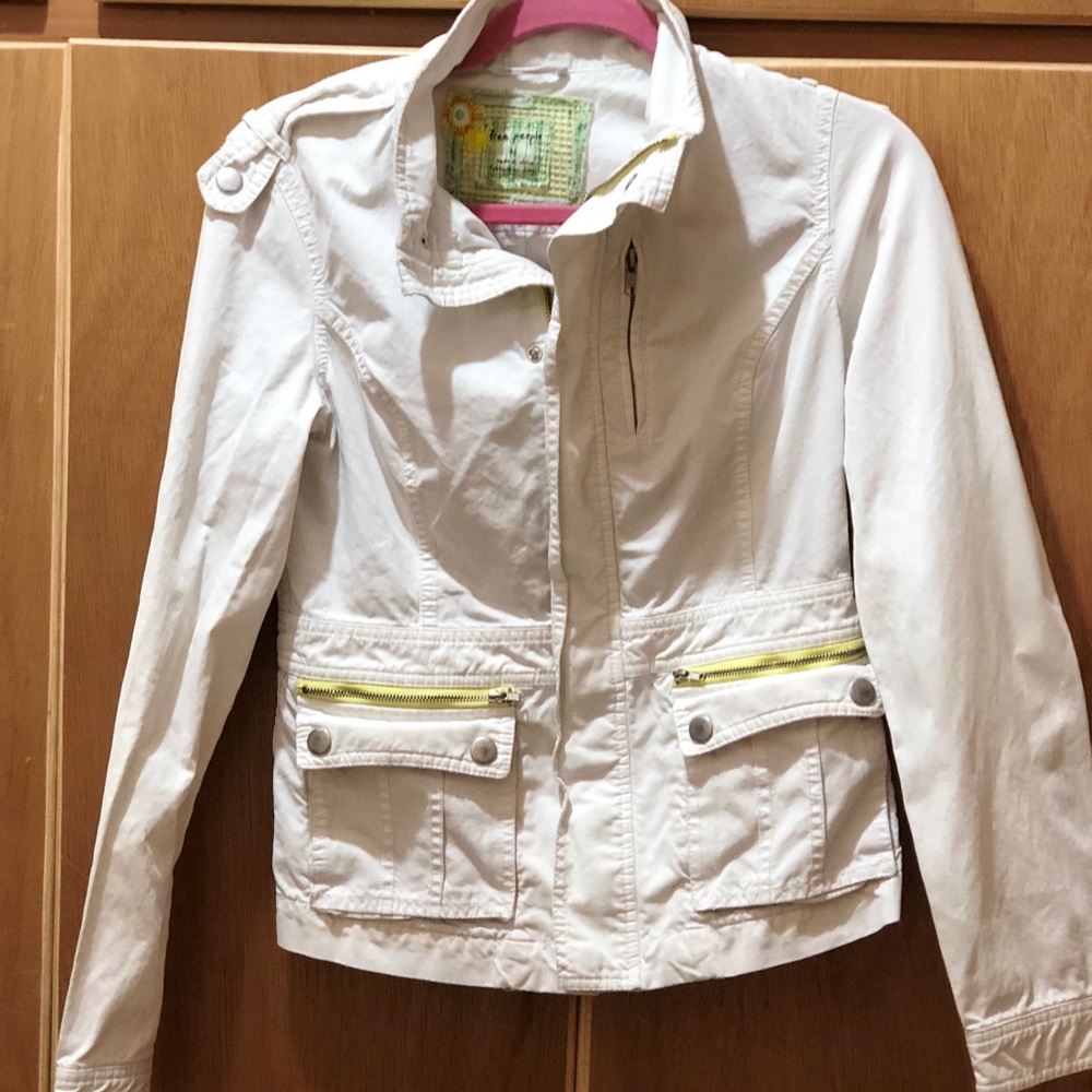 Free People White Corduray Zip up Jacket